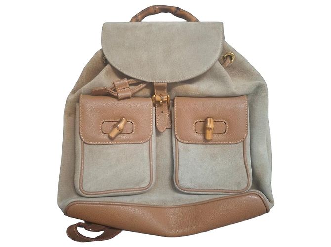 Gucci Bamboo Suede and Leather Backpack Brown