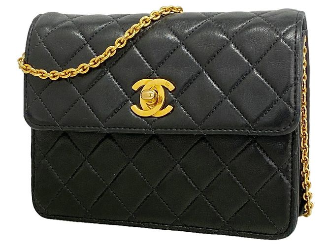 Timeless Bolsa de Ombro Chanel Mini Matelassé com Corrente Preto