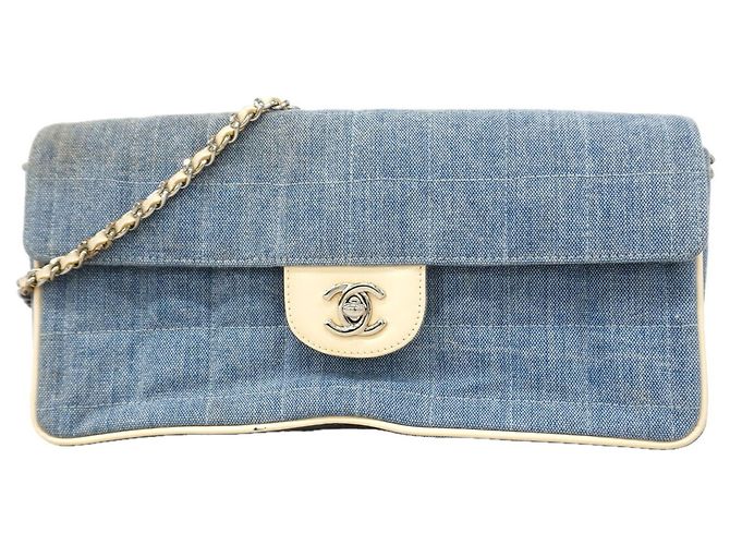 Bolsa de Ombro com Corrente Chanel Chocolate Bar Azul