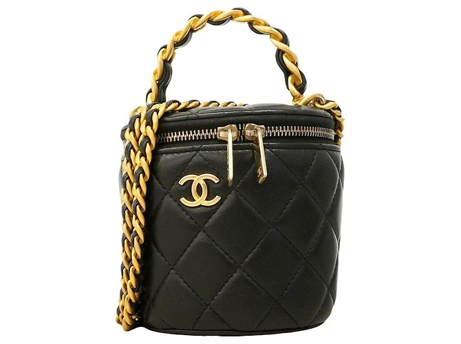 Borsa Vanity Chanel in pelle di agnello nera Nero
