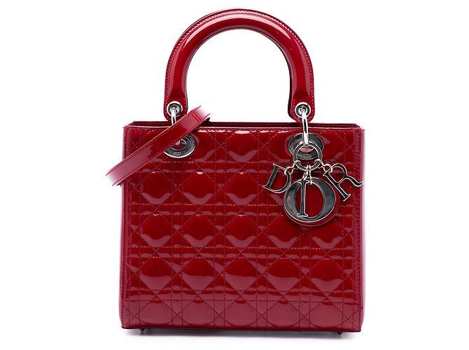 Dior Red Medium Patent Cannage Lady Dior Rouge Bordeaux