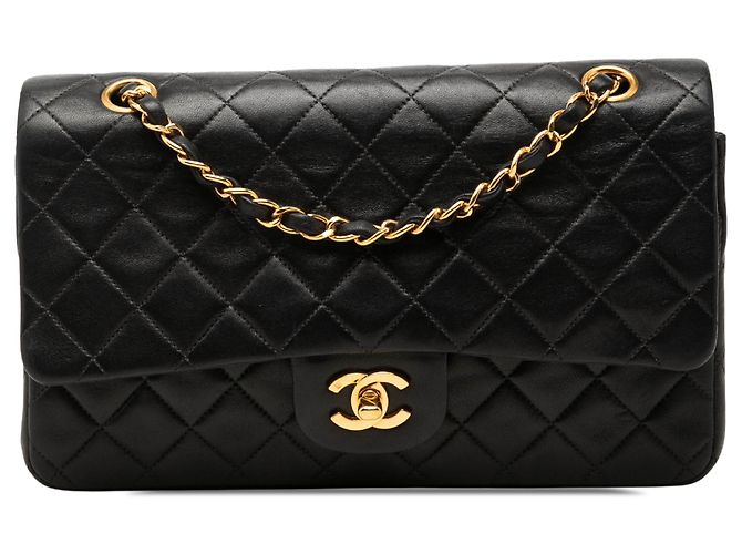 Chanel Black Medium Classic Lambskin Double Flap Nero