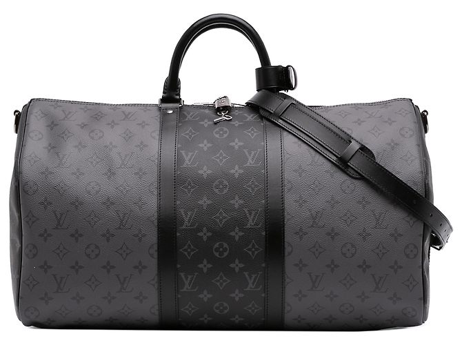 Louis Vuitton Gray Monogram Eclipse Reverse Keepall Bandouliere 50 Marrone