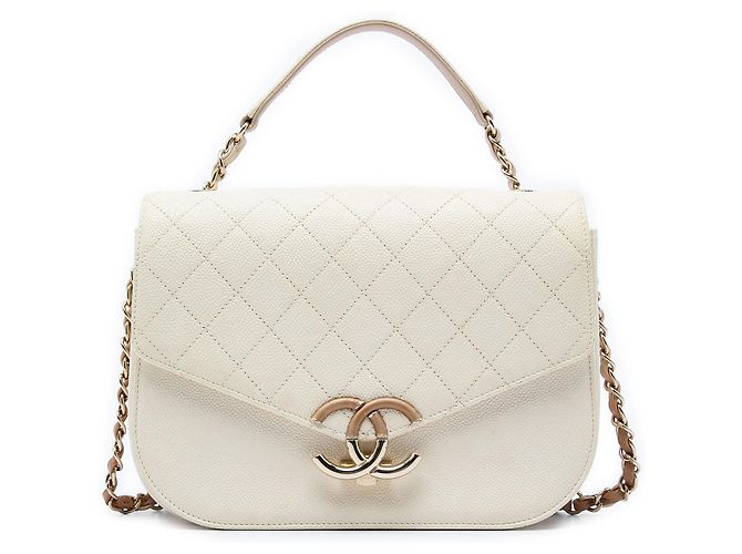 Chanel White Paris Cuba Medium Quilted Caviar Thread Around Flap Branco Cru