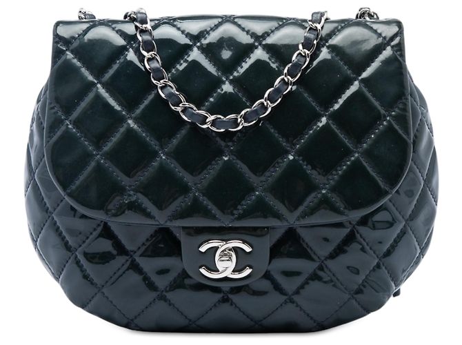 Chanel Green Medium Quilted Patent Bubble CC Flap Verde Verde scuro
