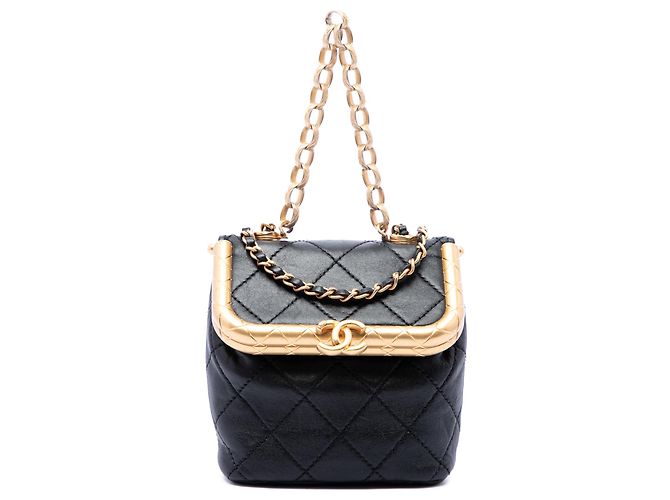 Bolsa My Crush Chanel em pele de cordeiro micro acolchoada preta Preto