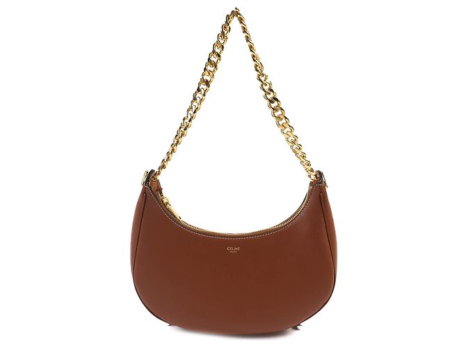 Céline Bolsa de Ombro Ava Celine em Pele de Bezerro Castanha Medium Marrom