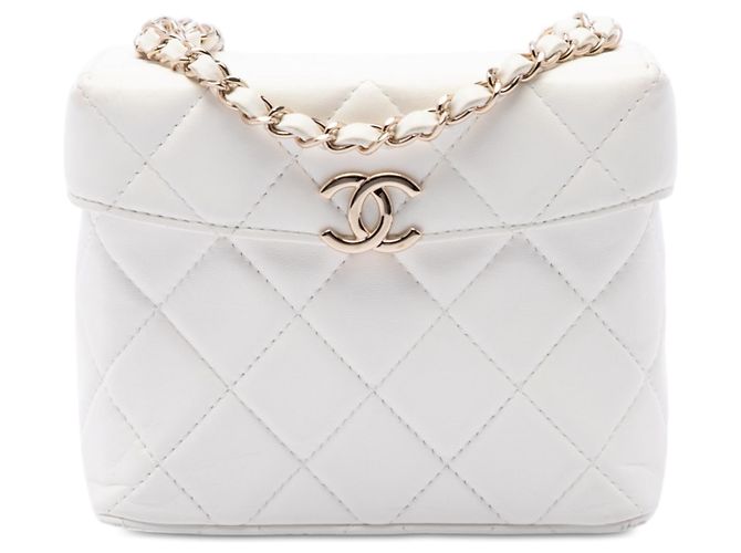 Bolsa Chanel Secret Box Small em pele de cordeiro acolchoada branca com CC Branco