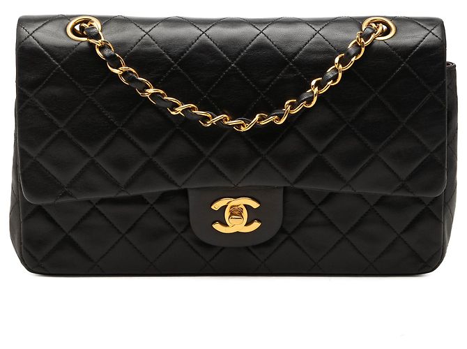 Chanel Black Medium Classic Lambskin Double Flap Nero