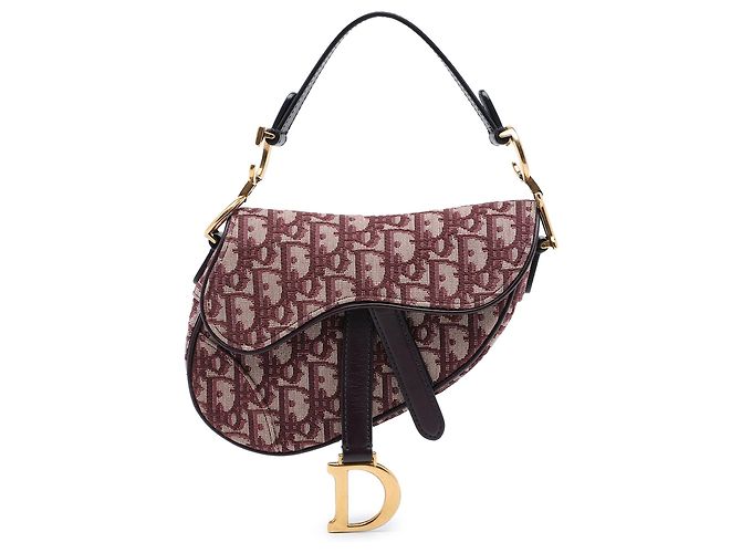 Mini bolso Saddle Dior de lona Oblique roja Burdeos