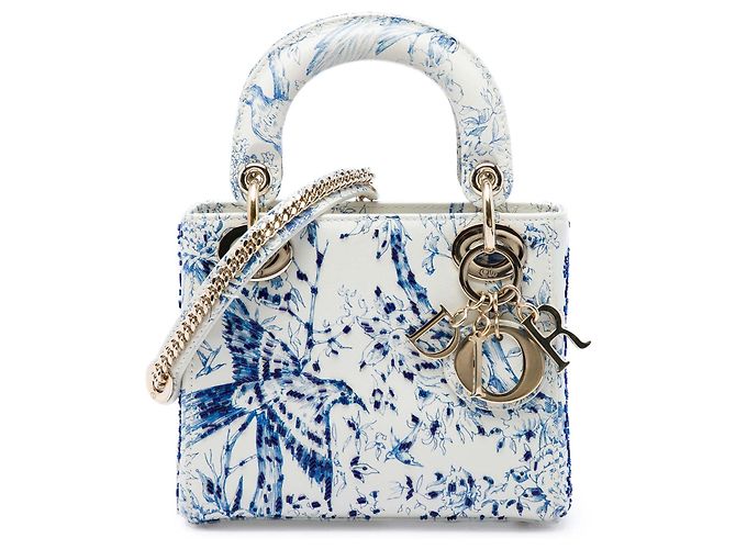 Dior Mini Lady Dior Jardin D Hiver em couro de bezerro com missangas branco