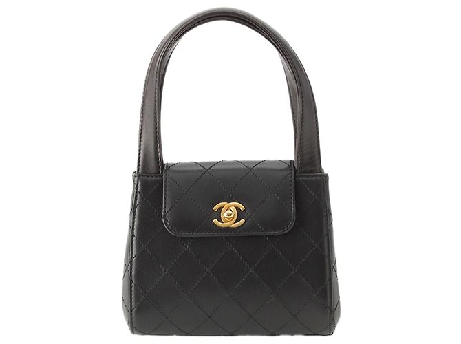 Chanel Black Mini CC Quilted Lambskin Top Handle Flap Noir