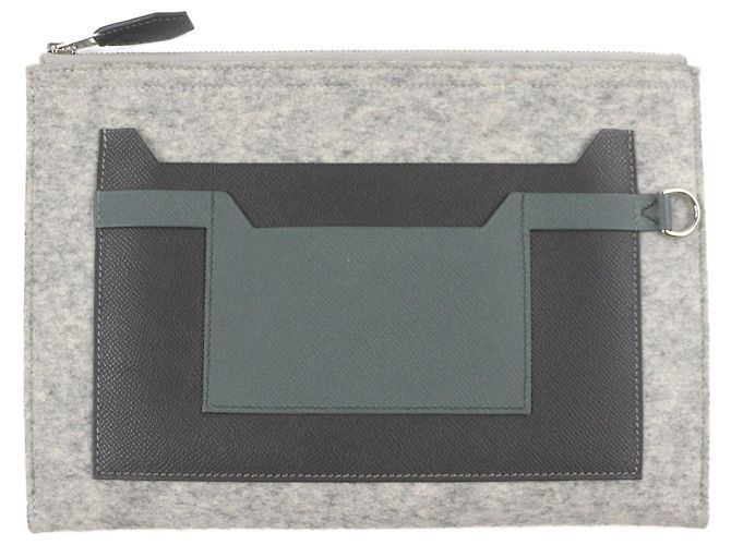 Hermès Gray Epsom and Felt Toodoo 29 Marrone