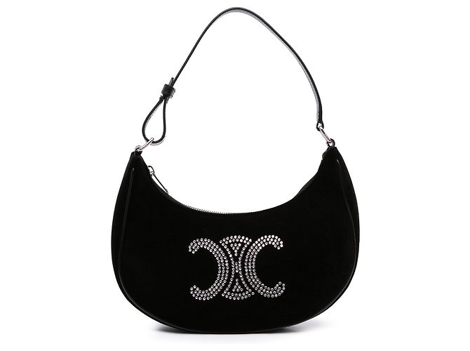 Céline Borsa a tracolla Ava in velluto nero con strass Triomphe Celine