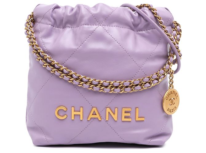 Bolsa Chanel 22 Mini em couro de bezerro brilhante roxo