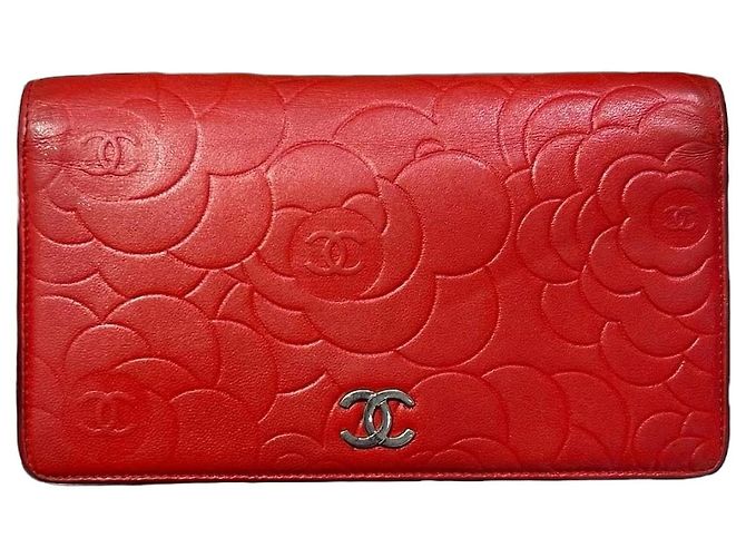Chanel Camellia Wallet On Chain Red Leather
