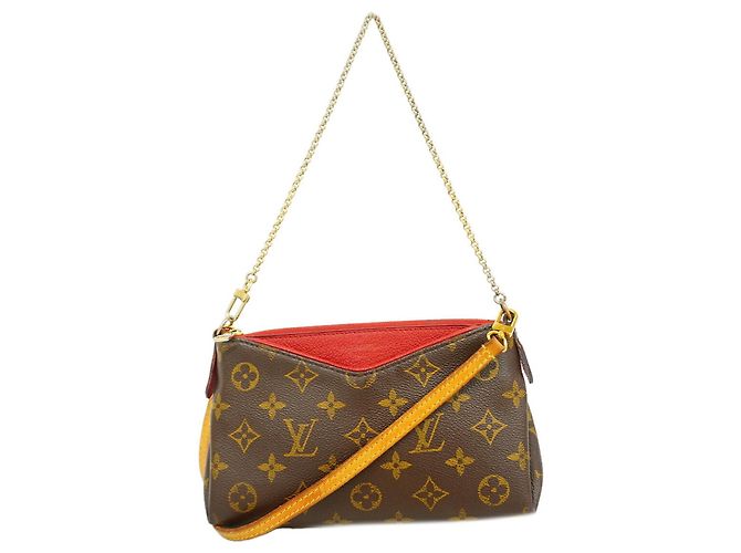 Louis Vuitton Monogram Pallas Clutch Handbag M41638 Brown Fuschia