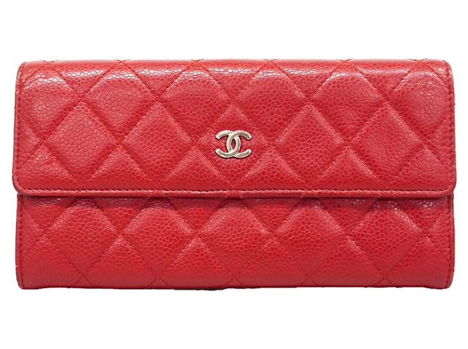 Portafoglio lungo Chanel in vitello granulato rosso