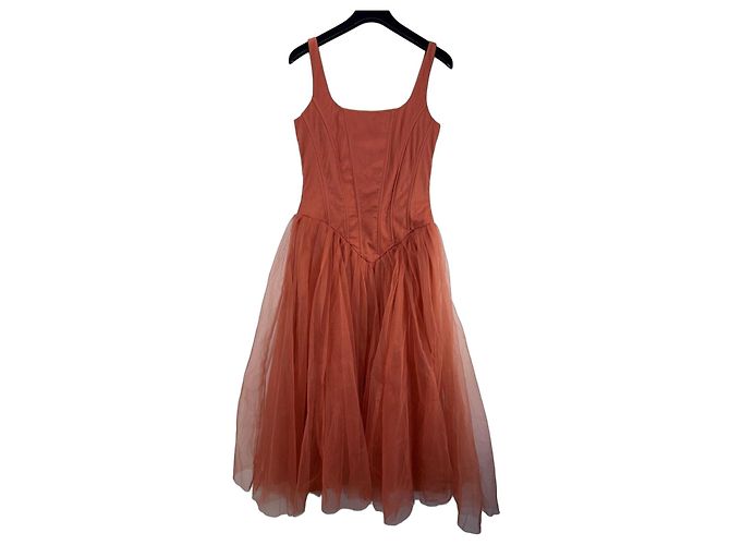 Autre Marque Lace & Beads Midi-Kleid aus Tüll in Orange