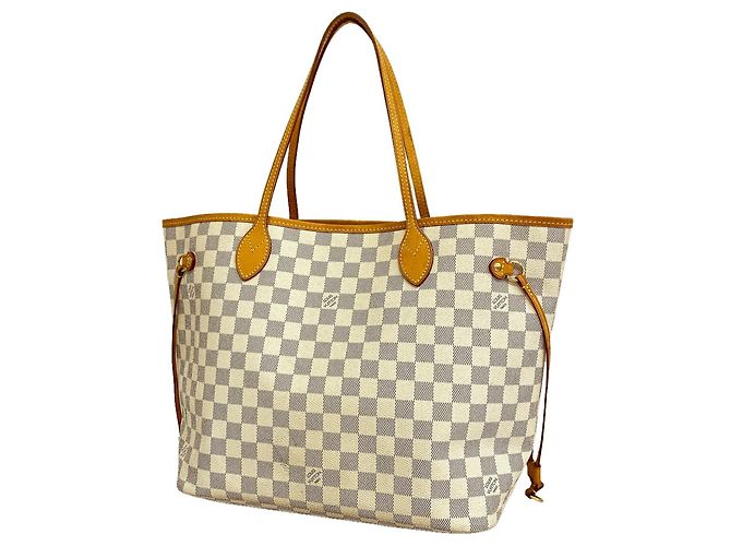 Borsa Tote Louis Vuitton Damier Azur Neverfull MM Bianco