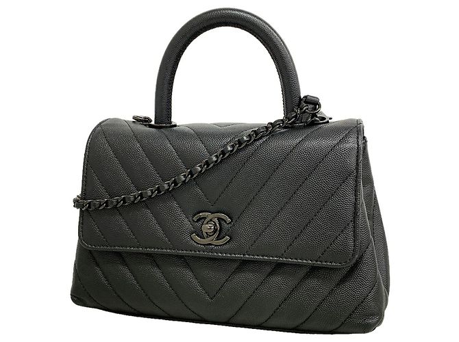 Coco Handle Borsa Chanel in pelle di vitello martellata nera Nero