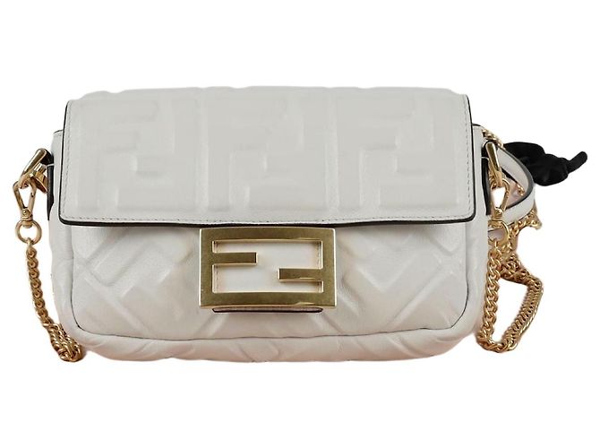 Fendi Mini Borsa Baguette a Spalla Bianco