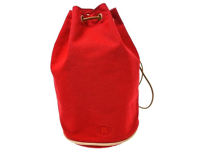 Hermès Polochon Drawstring Cotton Roja
