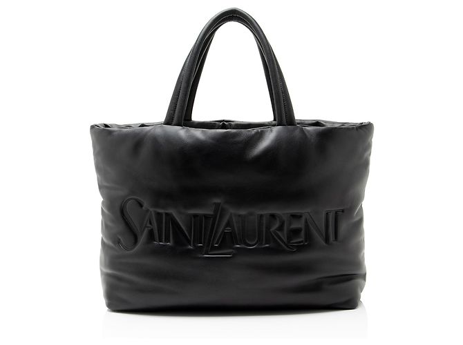 Sacola Shopping Saint Laurent em couro acolchoado com logo Preto