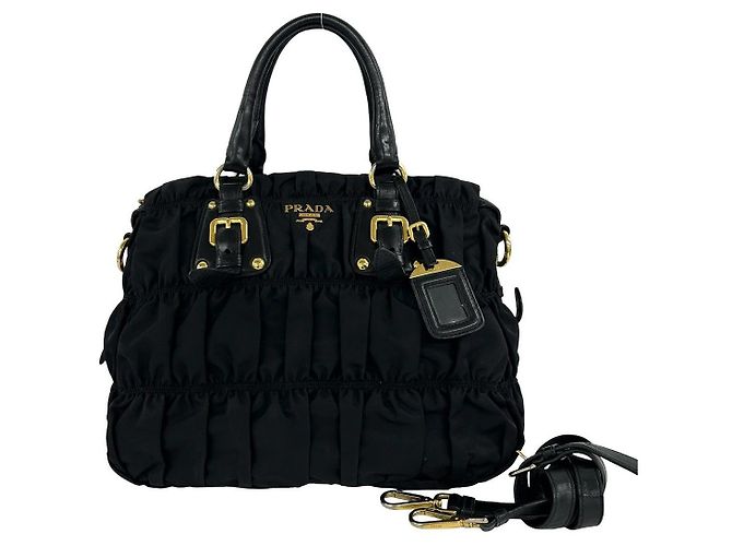 Bolsa 2way Prada em nylon e couro Preto