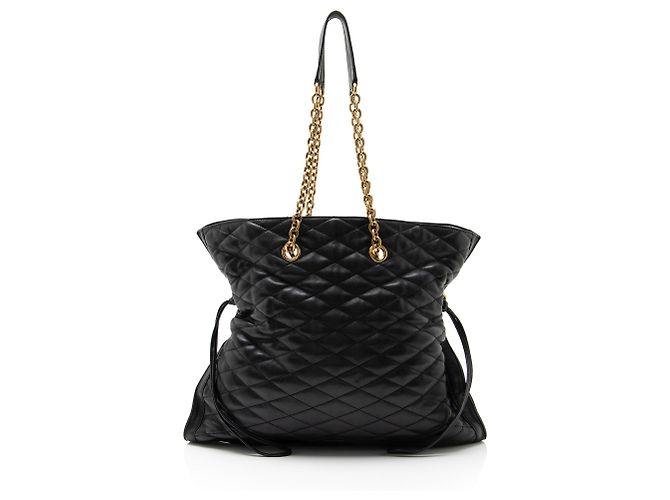 Sacola de couro acolchoado Saint Laurent Pochon com cordão Preto