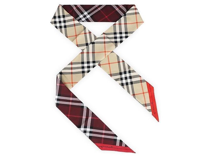 Burberry Lenço de seda com xadrez contrastante para mulher Marrom