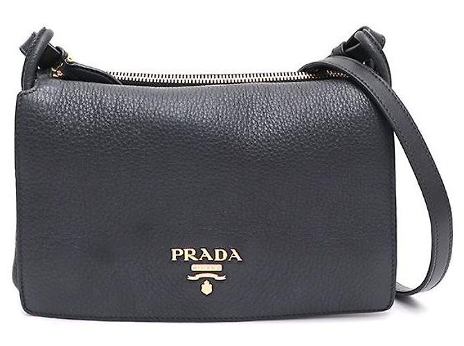 Prada Borsa mini a tracolla con patta VITELLO DINO placcata oro Nero