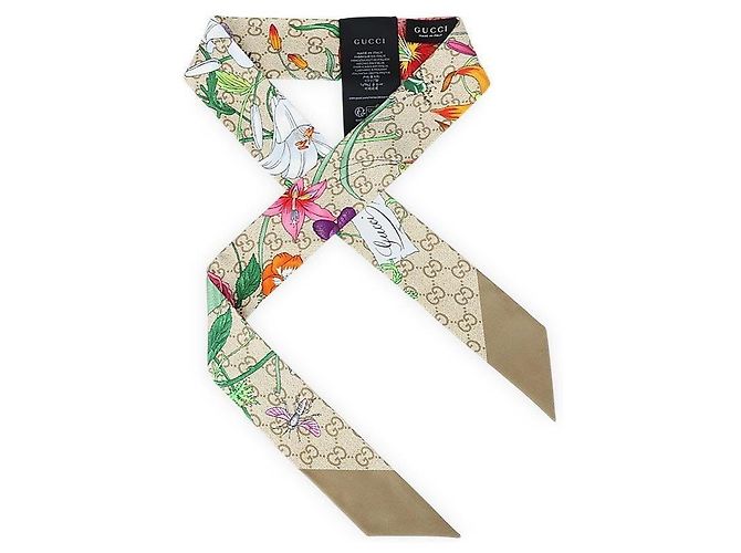 Gucci Sciarpa in seta con stampa floreale da donna Marrone