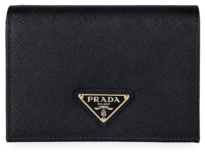 Prada Women's Triangle Logo Saffiano Leather Wallet Black