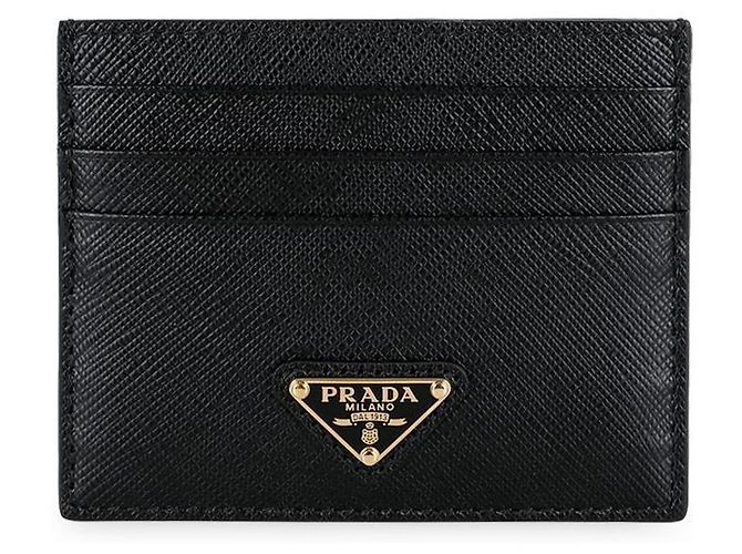 Prada Women's Triangle Logo Saffiano Cardholder Black