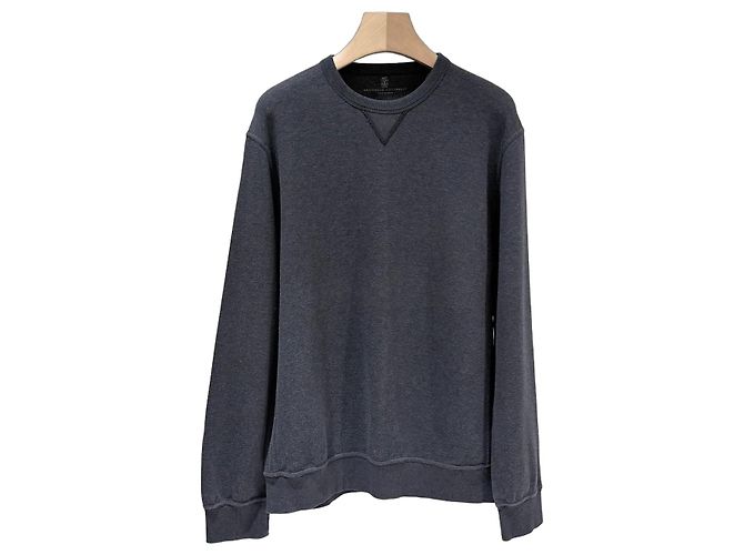 Brunello Cucinelli Sudadera de cuello redondo de algodón gris Grade/XL) Castaño