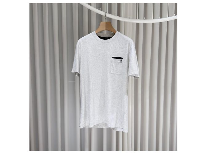 Brunello Cucinelli Baumwoll-T-Shirt mit Logo-Tasche, Rundhals, kurzärmelig, weiß
