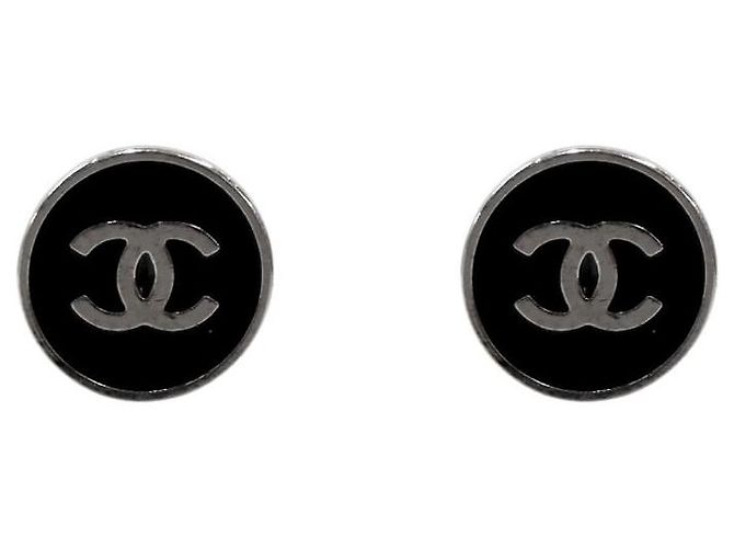 Chanel Orecchini CC rotondi neri e argento Nero 
