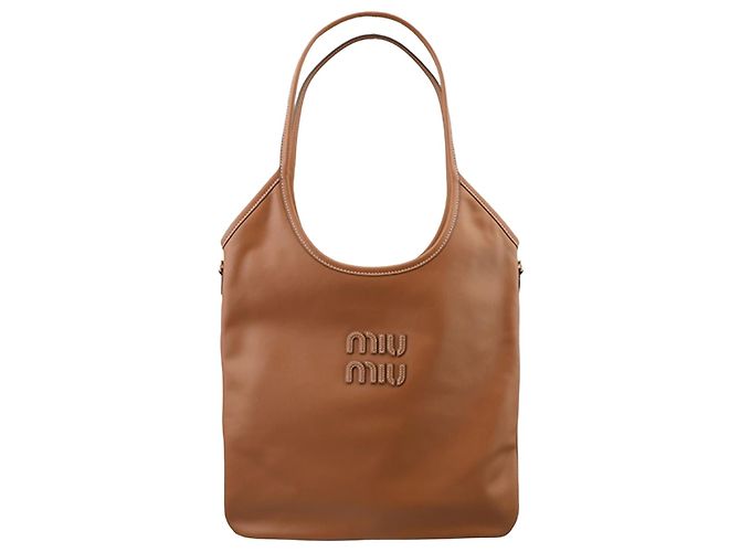Miu Miu Saco Tote de Couro Cognac Marrom