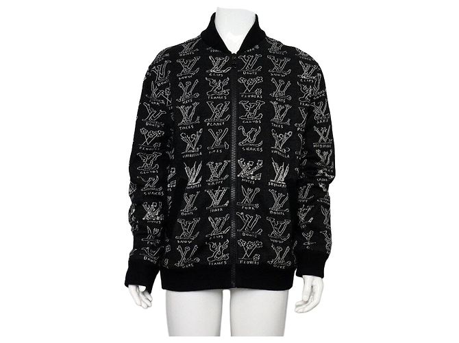 Louis Vuitton Giacca Bomber in cotone nera con logo cartoon da uomo Nero