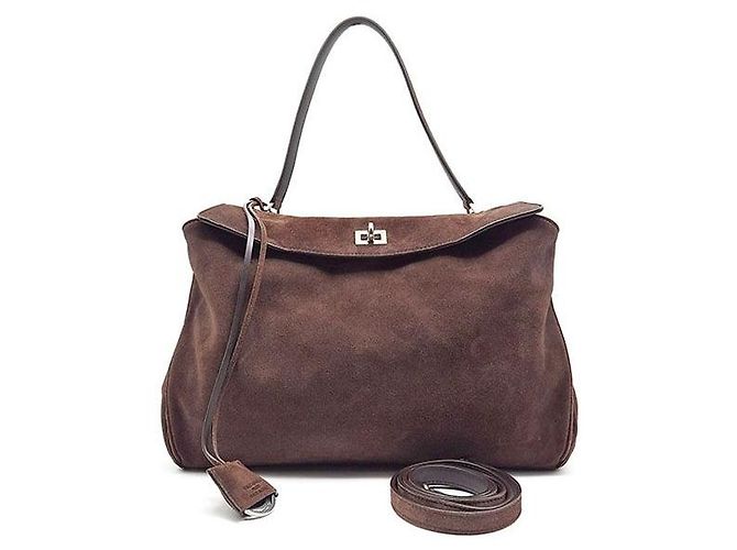 Bolsa Balenciaga Suede Rodeo Medium Marrom de camurça