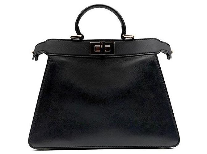 Fendi I SEE U Peekaboo Small Bolsa de mão preta de couro Preto