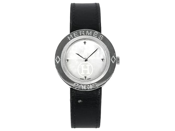 Hermès Quarzarmbanduhr Silber Leder 