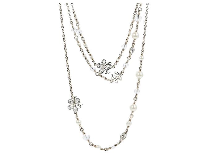 Chanel Collana a doppia catena con perle e cristalli Giallo