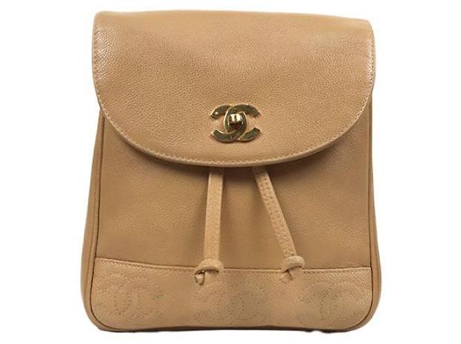 Chanel Beige Caviar Triple CC Backpack Brown