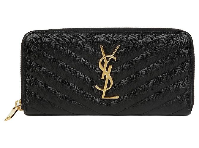 Saint Laurent Women's Monogram Matelassé Zip Wallet Black