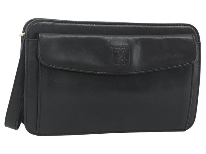 Céline Celine Clutch com zíper em couro Oversized Preto