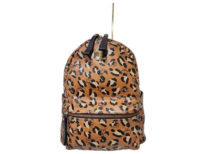 MCM Leopard Print Leather Backpack Brown/Black