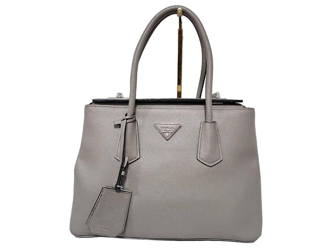 Prada Bolsa Twin Tote em couro Saffiano cinza