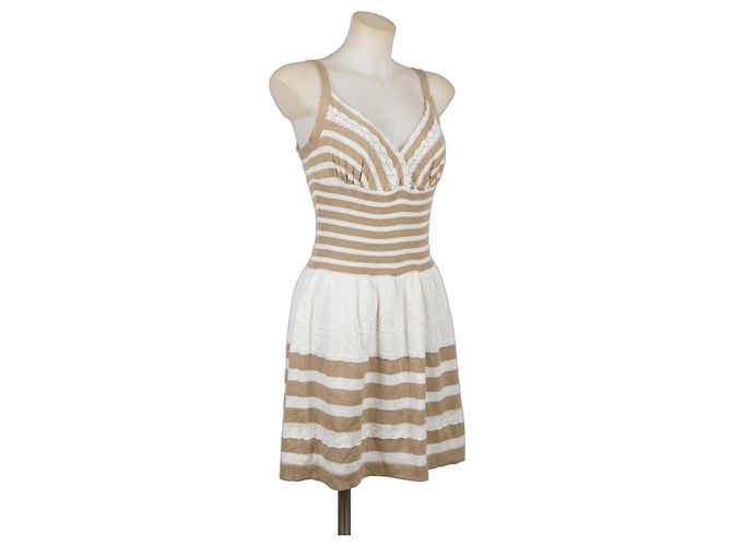 Philosophy di Alberta Ferretti Gestreiftes Kleid Weiß Beige 
